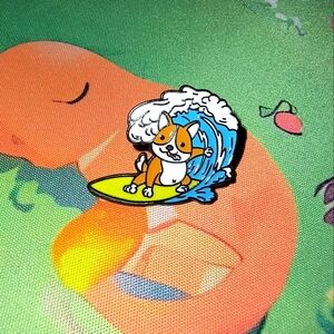 Surfing Corgi Enamel Pin